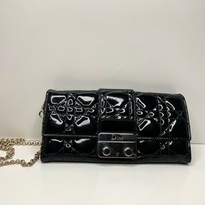 Dior Black Cannage Patent Leather Miss Dior Promenade Chain Clutch